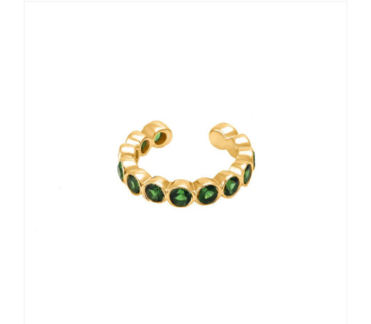 Round Bezel Green Garnet Earring Ear Cuff