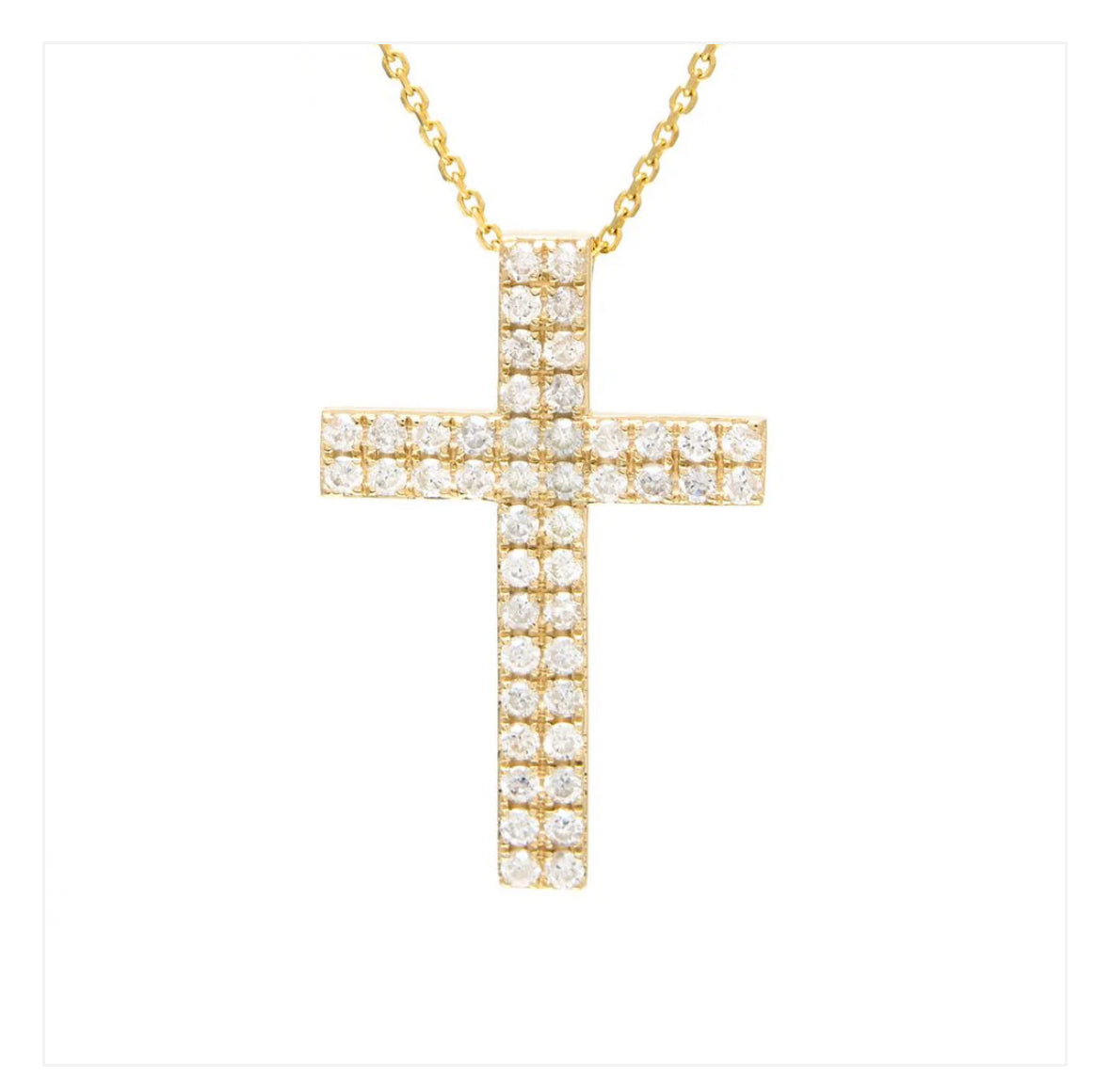 14K Gold Cross Round Micro Pave Diamond Necklace