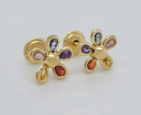 18K Multicolor Flower Earrings