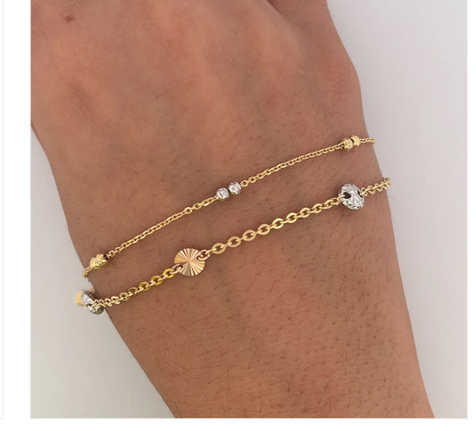 14K 3 Oros Doble Bracelet 2 en 1