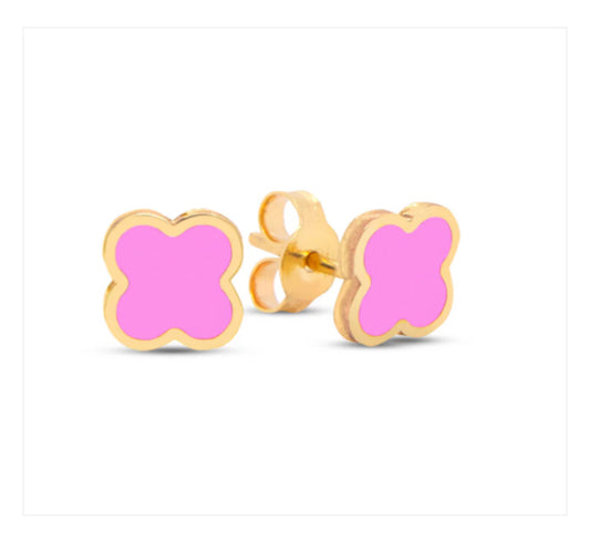 14k Gold Synthetic Pink 5mm Earrings