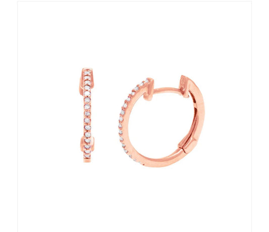 14K Rose Gold Hoop Round Prong Diamond Earrings