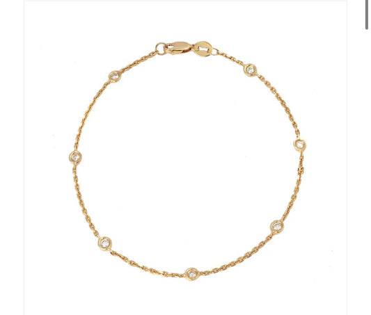 Yellow Gold Diamond By The Yard Round Bezel Diamond Bracelet