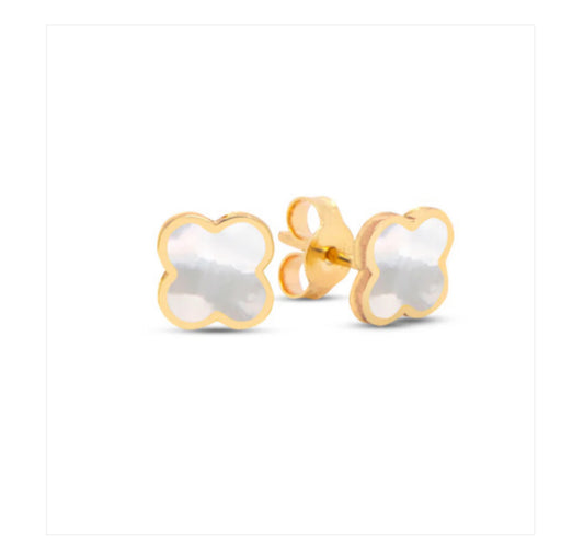 14k Gold Mother of Pearl 5mm Trebol Earrings