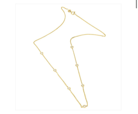 Yellow Gold Diamond By The Yard Round Bezel Diamond Necklace