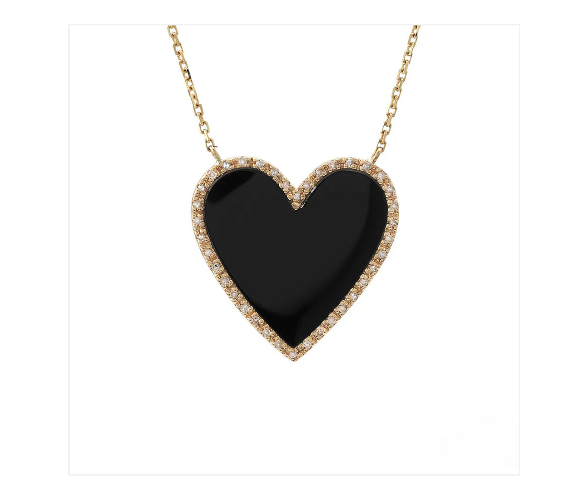 14K Diamond Heart With Onyx Necklace