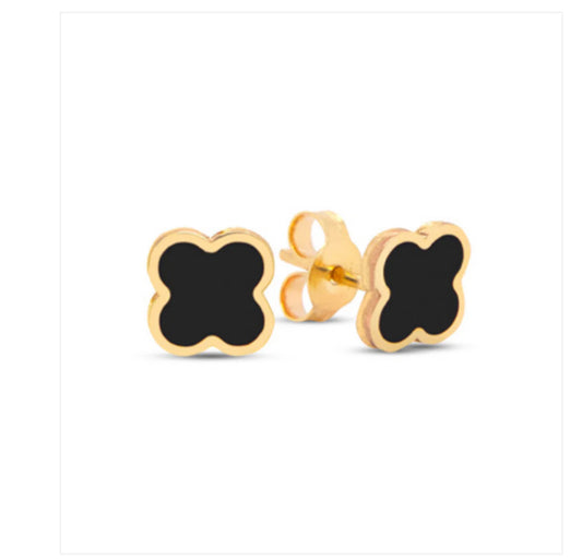 14k Gold Onyx 5mm Trebol Earrings