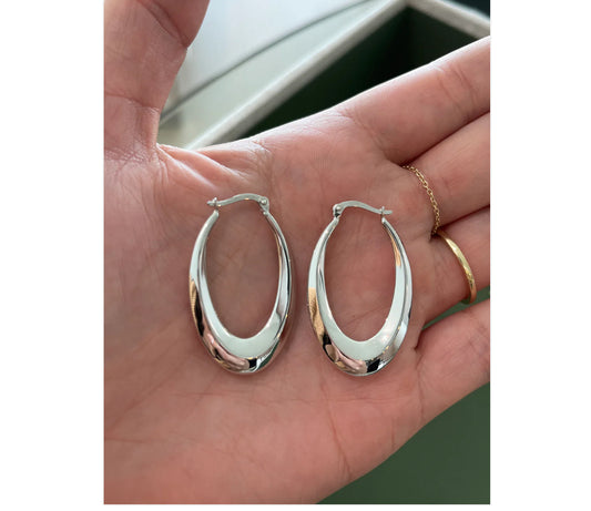 14K White Gold Ovaladas Bold Hoops Argollas Earrings