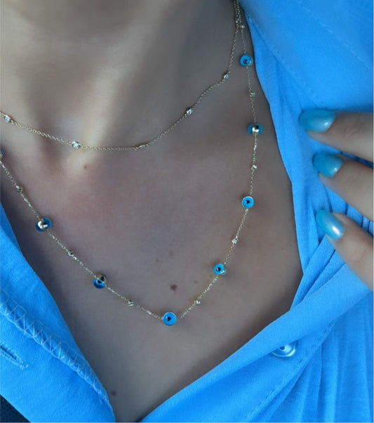 Ojos Azules + Oro Balls Necklace